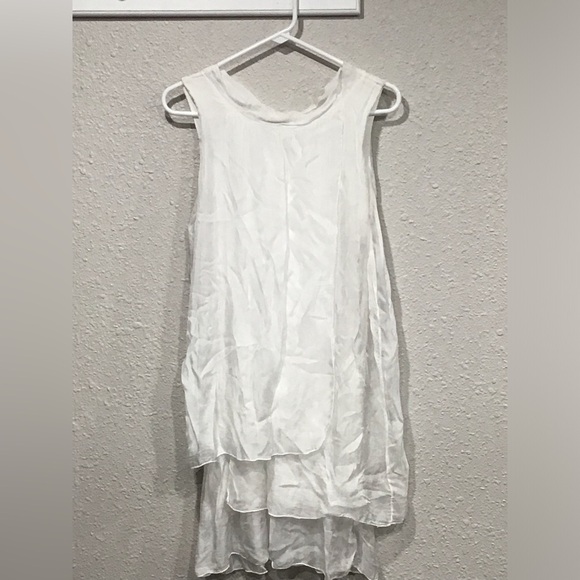 Made in Italy 100% Silk White Tiered Asymmetrical Tank Top Tie Back Accent OS - Picture 1 of 5